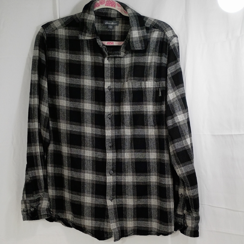 Eddie Bauer Plaid Black and Gray Shirt